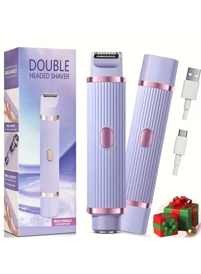 FEIYBA Purple Womens Electric Razor Dual Head Trimmer USB Quick Charge Cordless - Image 1