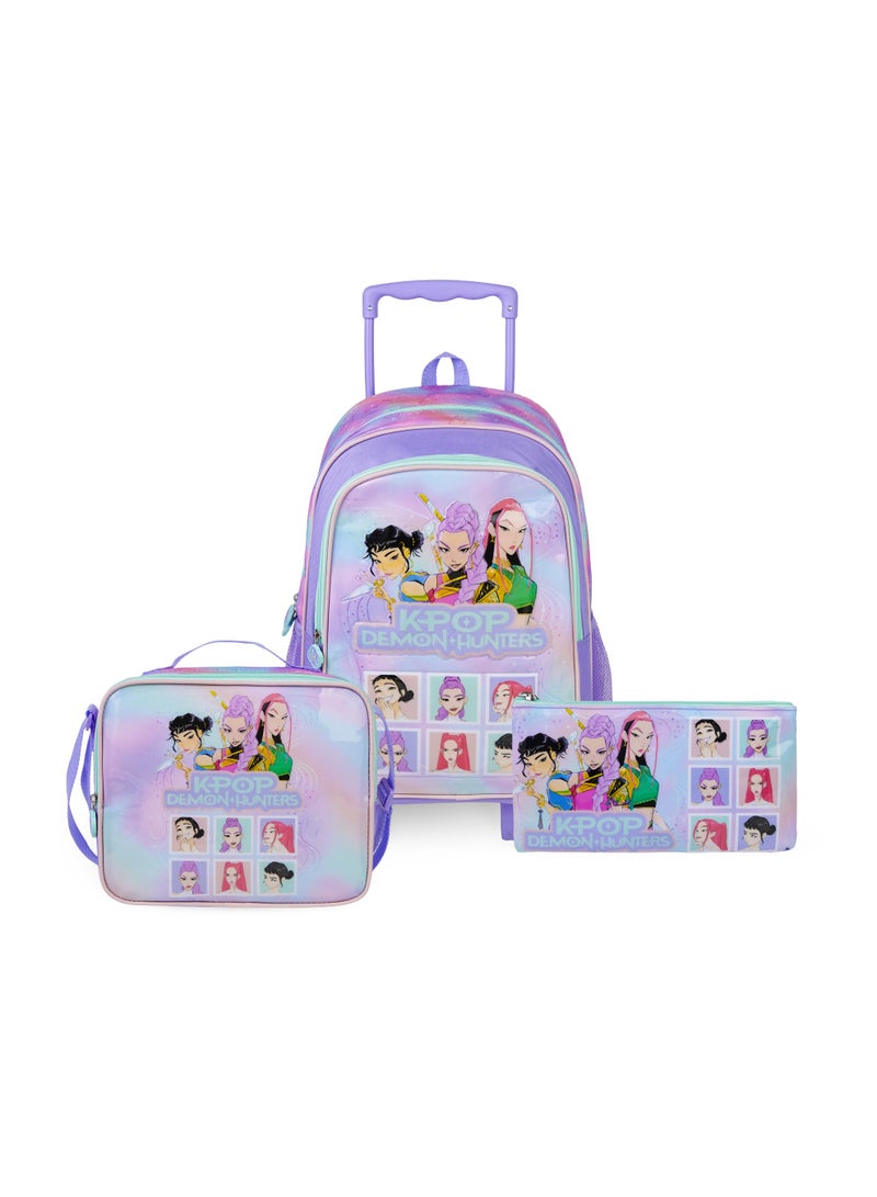 Trucare Netflix KPOP Demon Hunters 3-in-1 Trolley Set 18" – Rolling School Backpack with Lunch Bag & Pencil Case, Wheeled School Bag Set for Kids & Teens, K-Pop Inspired Design - Image 1