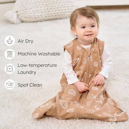 FIEMOL Baby Sleep Sack 0-6 months, 100% Cotton Sleeping Sack for Newborn and Infant, 3 Pack Baby Wearable Blanket for Boy and Girl, 0.5 Tog Lightweight Double Zipper Sleep Bag Coffee Dinosaur Planet - Image 2