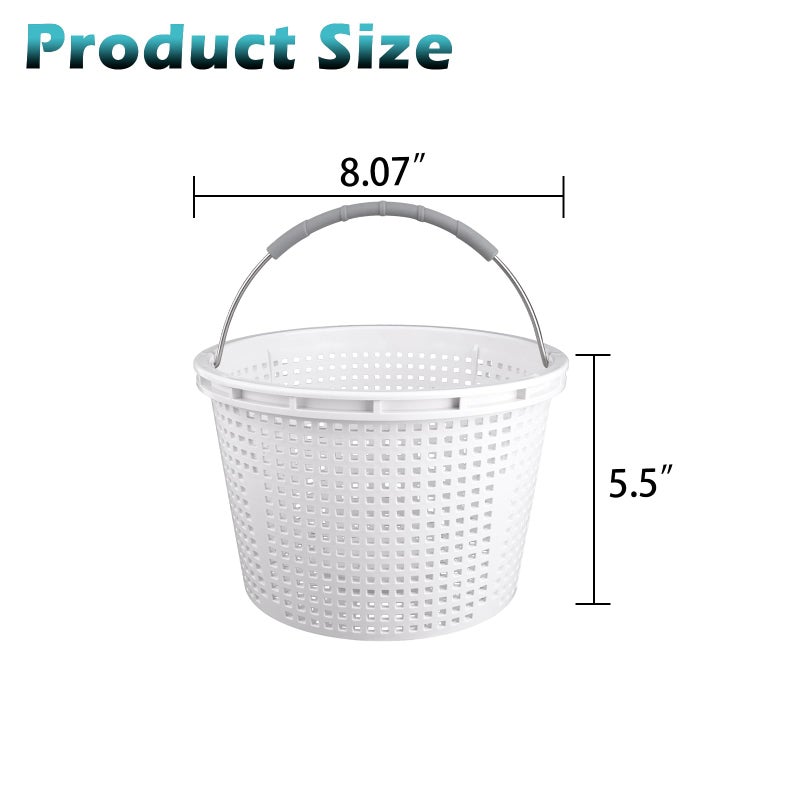 ZTTM 8" Pool Skimmer Basket for Inground Pool Compatible with Pentair U-3 Skimmer Basket 08650-0007 and Hayward SP1070 SPX1070E Pool Basket ï¼ŒStainless Steel Handleï¼ŒRubber Grip & Built in weightingï¼ŒWhite - Image 2