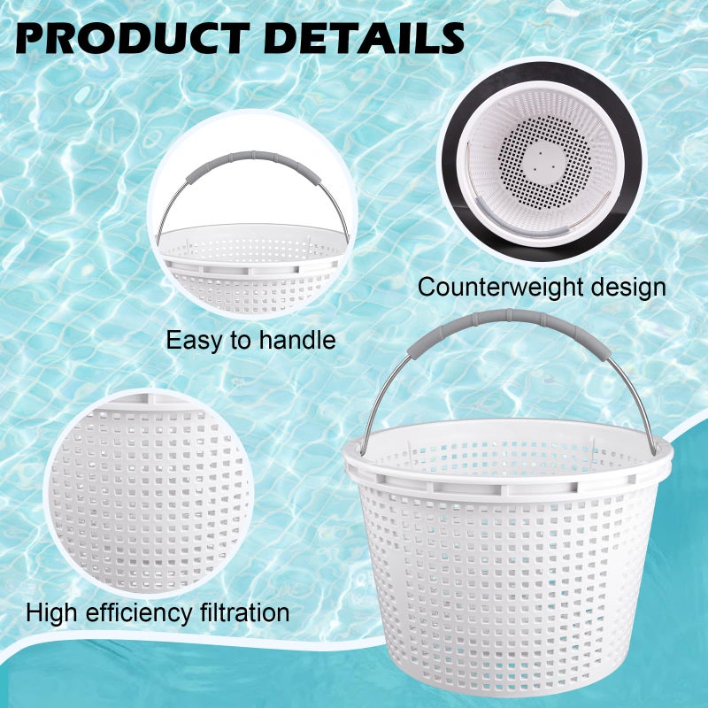 ZTTM 8" Pool Skimmer Basket for Inground Pool Compatible with Pentair U-3 Skimmer Basket 08650-0007 and Hayward SP1070 SPX1070E Pool Basket ï¼ŒStainless Steel Handleï¼ŒRubber Grip & Built in weightingï¼ŒWhite - Image 3