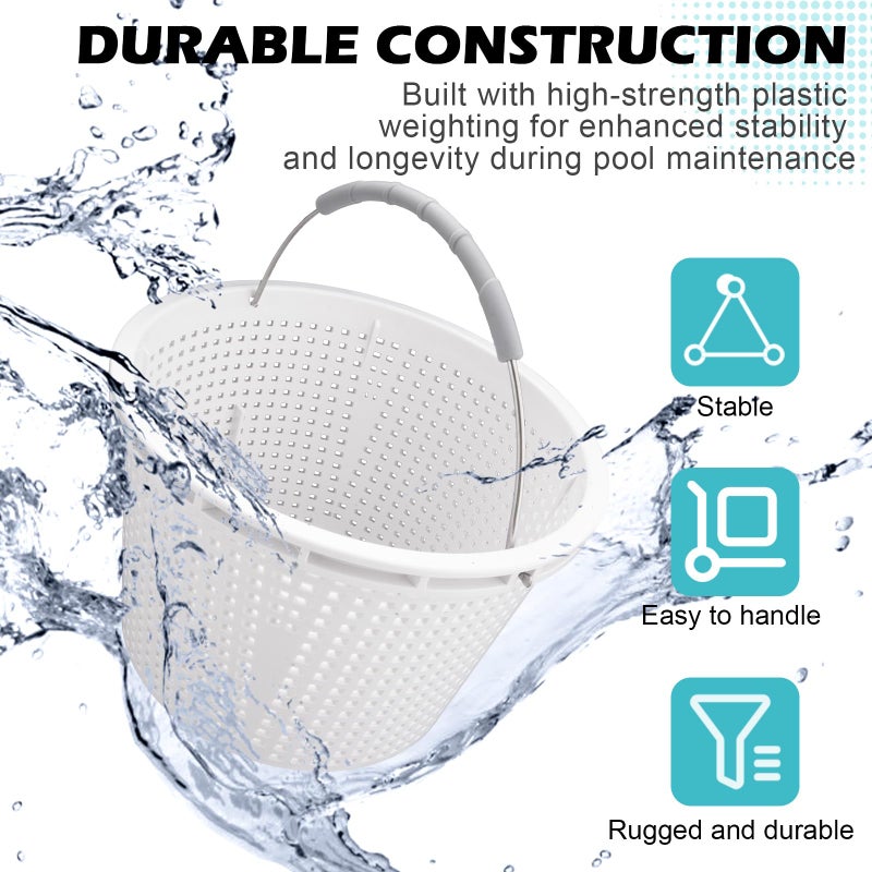 ZTTM 8" Pool Skimmer Basket for Inground Pool Compatible with Pentair U-3 Skimmer Basket 08650-0007 and Hayward SP1070 SPX1070E Pool Basket ï¼ŒStainless Steel Handleï¼ŒRubber Grip & Built in weightingï¼ŒWhite - Image 4