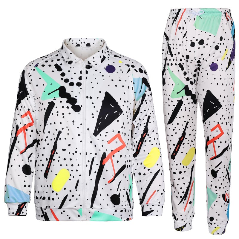 Arssm Retro 80s 90s Outfit Sets for Men Vintage Jacket and Joggers Sweatpants 80s Tracksuit Streetwear(White-L) - Image 1