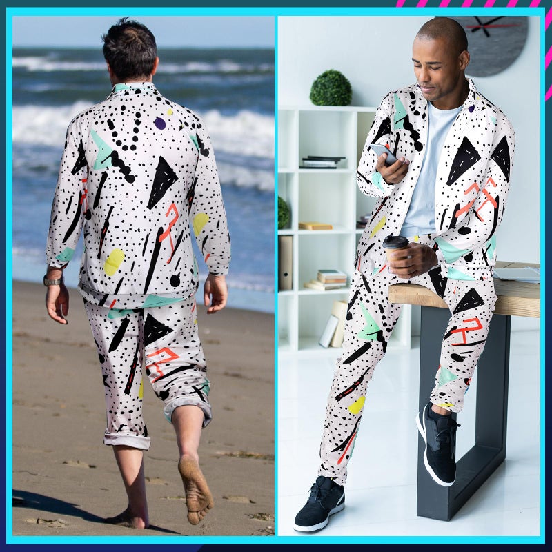 Arssm Retro 80s 90s Outfit Sets for Men Vintage Jacket and Joggers Sweatpants 80s Tracksuit Streetwear(White-L) - Image 4