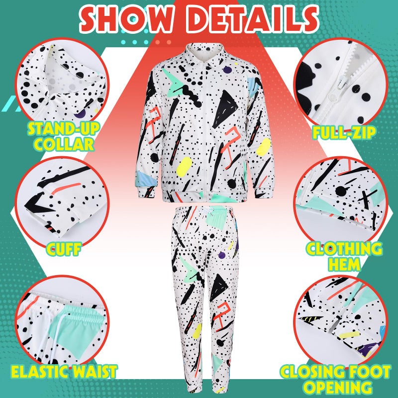 Arssm Retro 80s 90s Outfit Sets for Men Vintage Jacket and Joggers Sweatpants 80s Tracksuit Streetwear(White-L) - Image 2