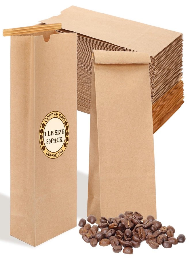 Epakh 80 Pcs 1 Lb Kraft Coffee Bags 16 oz Resealable Coffee Bean Paper Bags Grease Resistant Brown Tin Tie Pouches Poly-lined Without Window for Cookies Treat Snack Food Retail Household Storage - Image 1