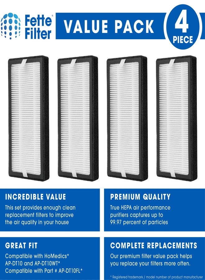 فيتي فلتر عبوة من 4 فلاتر بديلة من نوع True HEPA طراز AP-DT10FL، متوافقة مع أجهزة تنقية الهواء المكتبية HomeMedics TotalClean طرازي AP-DT10BK و AP-DT10WT. قارنها بالرقم المرجعي AP-DT10FL. - Image 2