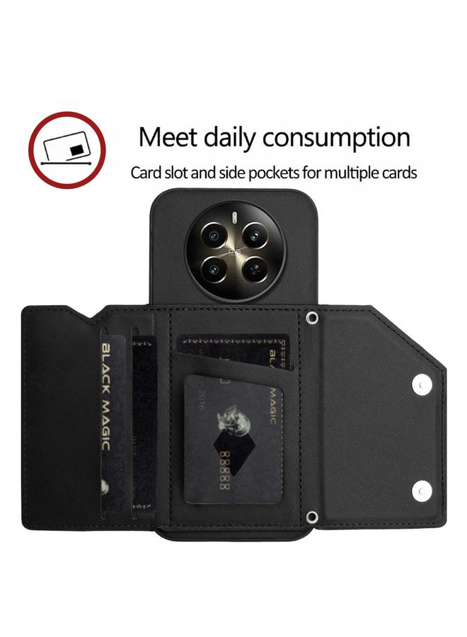 اس-توب جراب لهاتف Realme 12+ 5G / P1 5G بملمس الجلد وأربع فتحات للبطاقات مع حزام معصم - Image 5