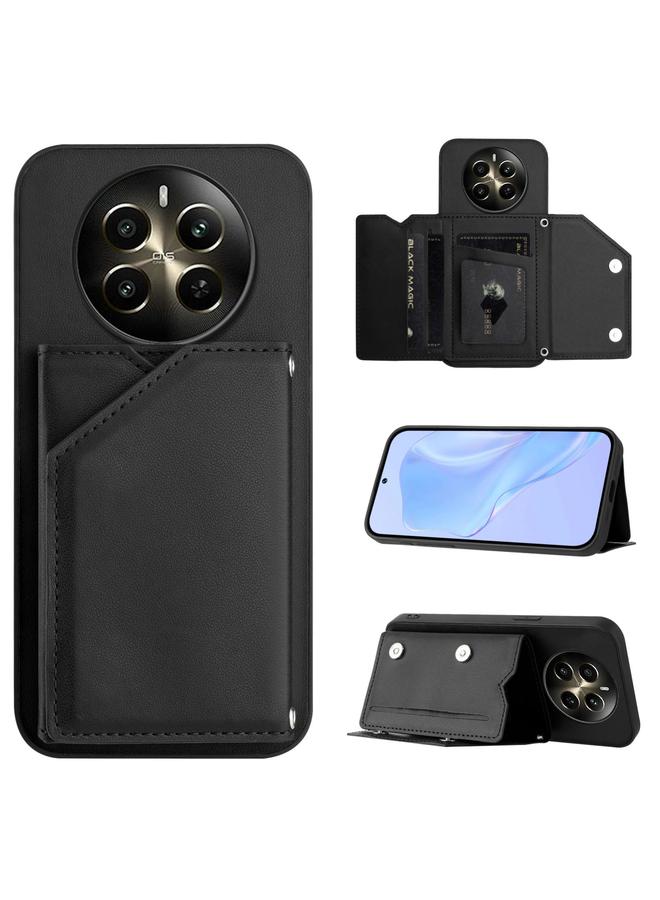 اس-توب جراب لهاتف Realme 12+ 5G / P1 5G بملمس الجلد وأربع فتحات للبطاقات مع حزام معصم - Image 1