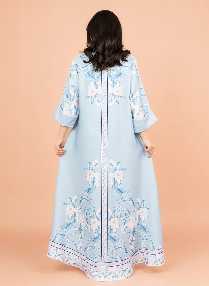 IKKXA Crystal Enchant Print Jalabiya IK1017 Blue