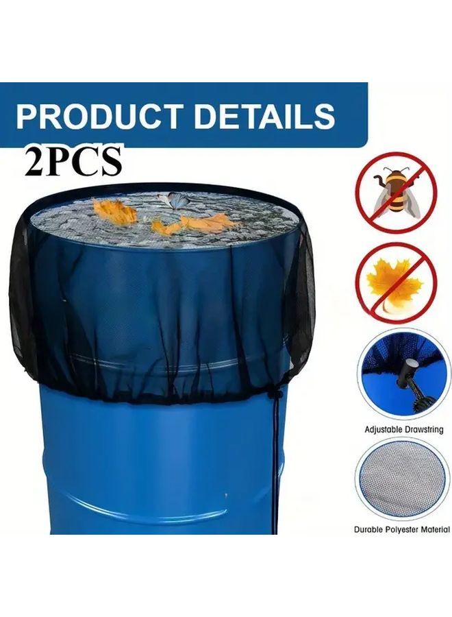 Black Outdoor Garden Mesh Cover 2pcs With Drawstrings For Rain Barrels - Image 2