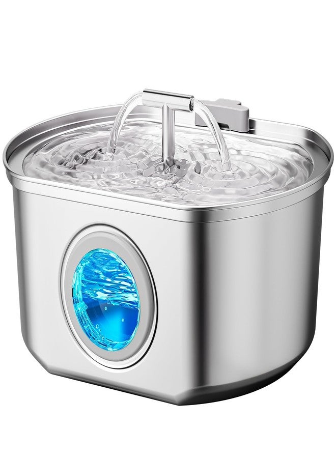 نافورة مياه للقطط مصنوعة من الفولاذ المقاوم للصدأ - نافورة شرب للحيوانات الأليفة للقطط داخل المنزل - موزع مياه أوتوماتيكي سعة 3.2 لتر/108 أونصة مع نافذة لمستوى الماء (فلتر واحد) - Image 1