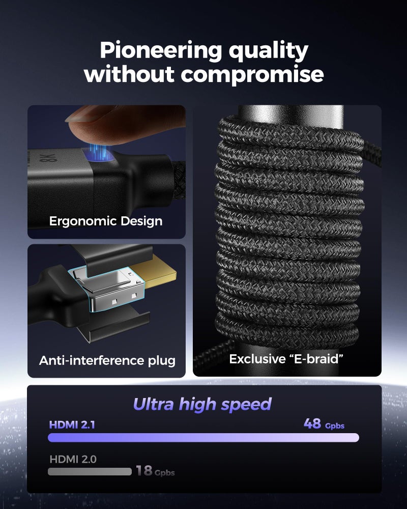 Silkland 10K 8K HDMI 2.1 Cable 15FT, [4K@240Hz 144Hz, 8K@60Hz, 2K@240Hz] Ultra High Speed HDMI Cable 48Gbps, HDR10+, eARC, HDCP 2.3, Compatible for Xbox/PS5/PS4/Roku TV - Image 3