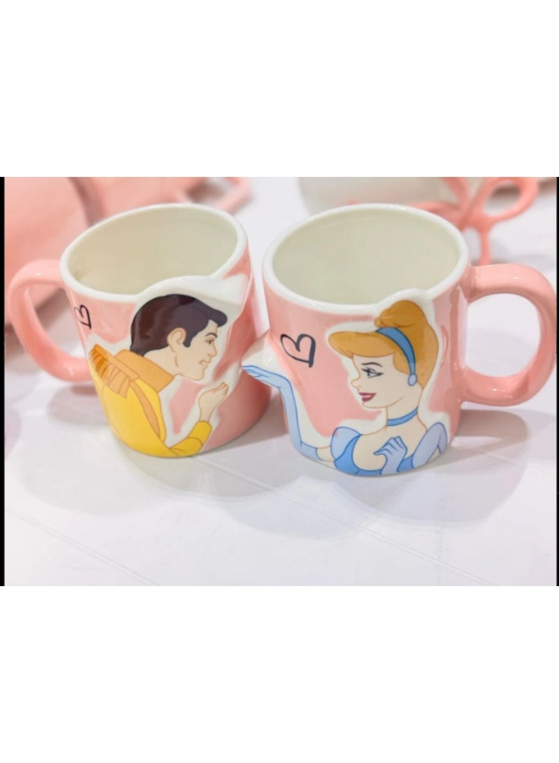 ديزني طقم أكواب للزوجين يتميز بمطابقة الأمير وسندريلا للأزواج، مثالي للقهوة والشاي وكوب سيراميك بالشوكولاتة الساخنة 350 مل - Image 4