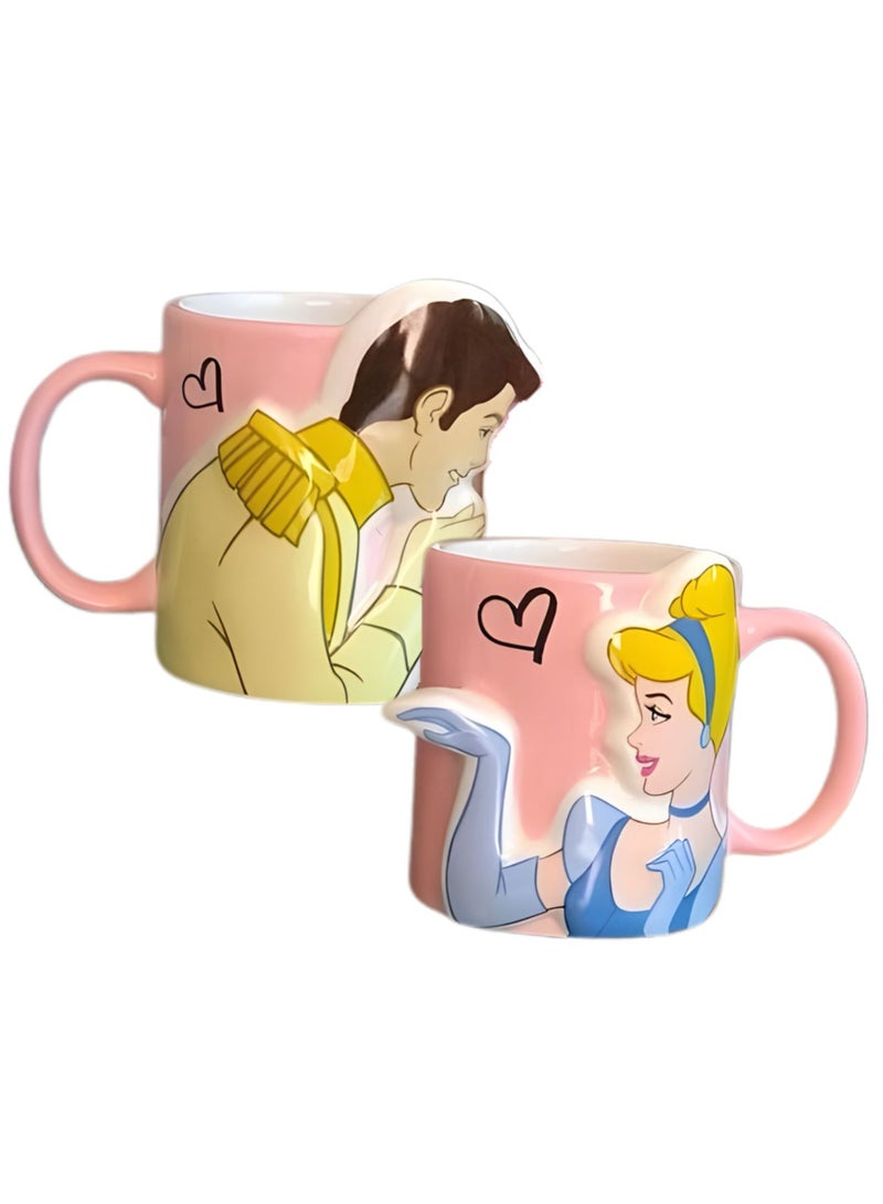 ديزني طقم أكواب للزوجين يتميز بمطابقة الأمير وسندريلا للأزواج، مثالي للقهوة والشاي وكوب سيراميك بالشوكولاتة الساخنة 350 مل - Image 1