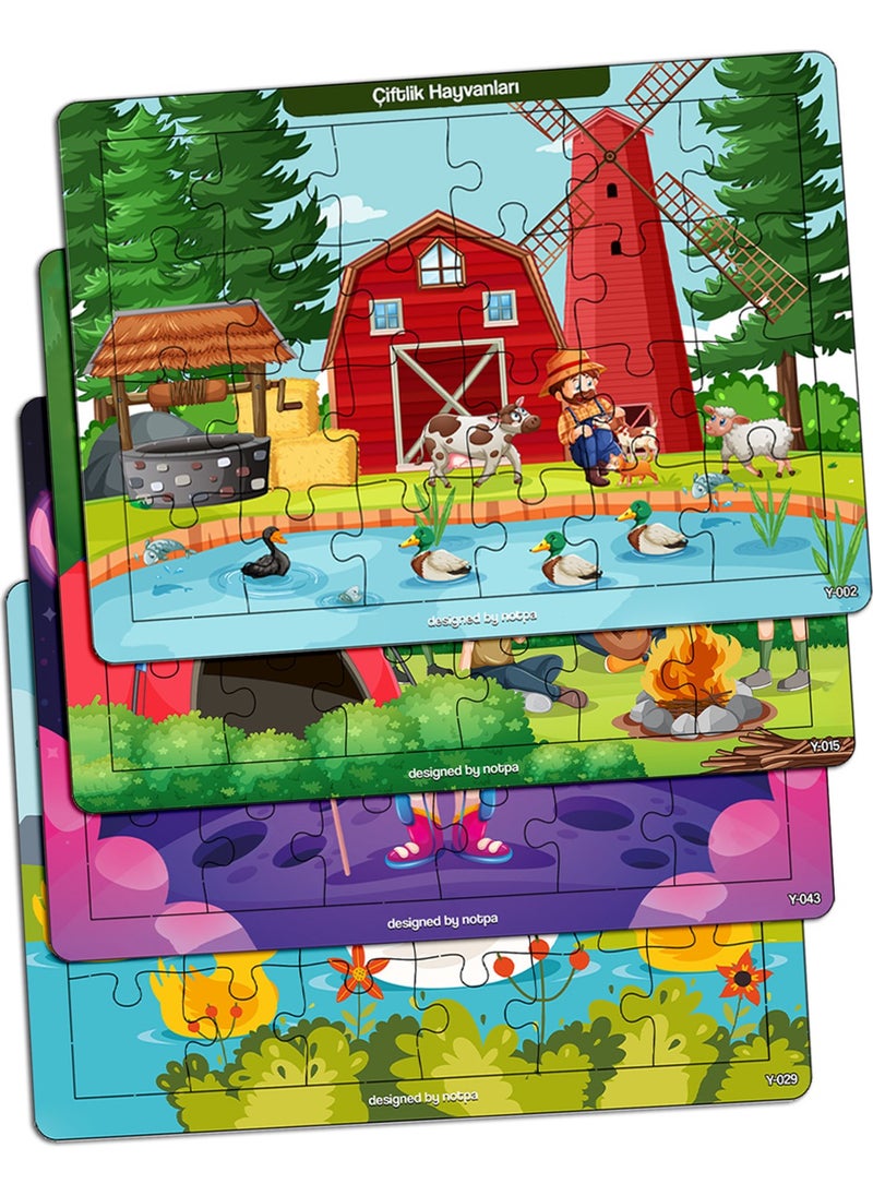KutuTR Notpa Educational and Tutorial Wooden Colorful Puzzle Set of 4 for Children 8  - Image 1