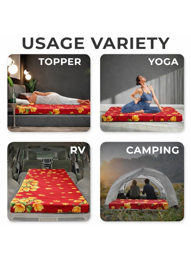 Rexal Home Tri Fold Foam Mattress 90x180x6 cm – Printed Folding Floor Mattress, Multicolour, Soft 13kg Density Polythene Foam, Portable Guest Bed, Space-Saving Foldable Mattress - Image 2