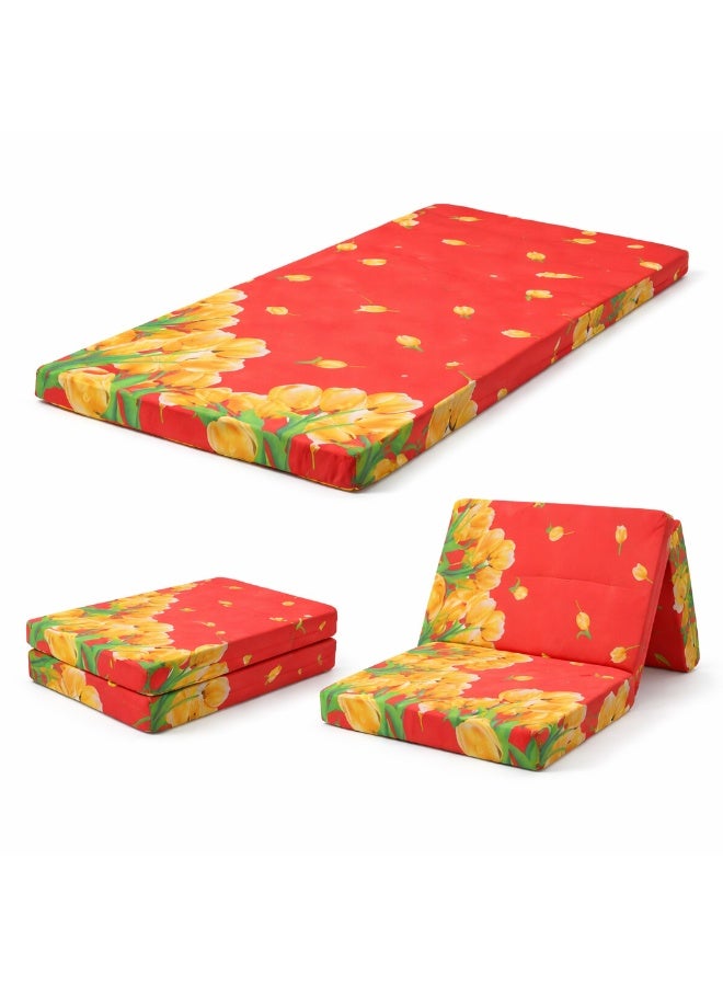 Rexal Home Tri Fold Foam Mattress 90x180x6 cm – Printed Folding Floor Mattress, Multicolour, Soft 13kg Density Polythene Foam, Portable Guest Bed, Space-Saving Foldable Mattress - Image 5