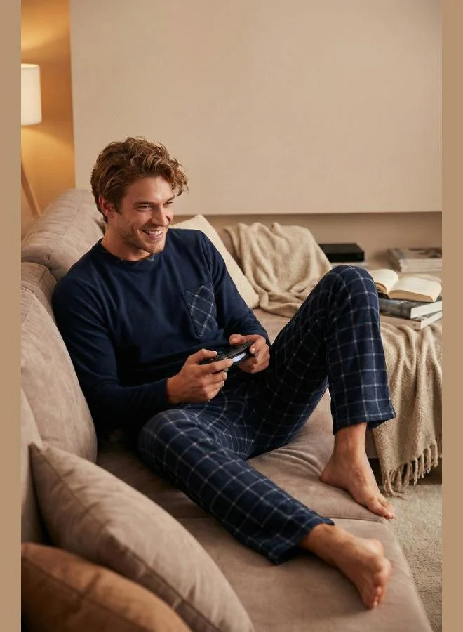 Buratti Checkered Soft Texture Regular Fit Long Sleeve Pajama Set Men's Pajama Set 609611060