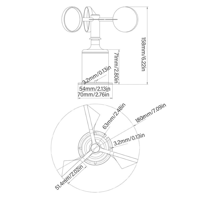 ABS Material Wind Speed Sensor Anemometer 3 Cups High Accuracy 9 30V Industrial Use - Image 5