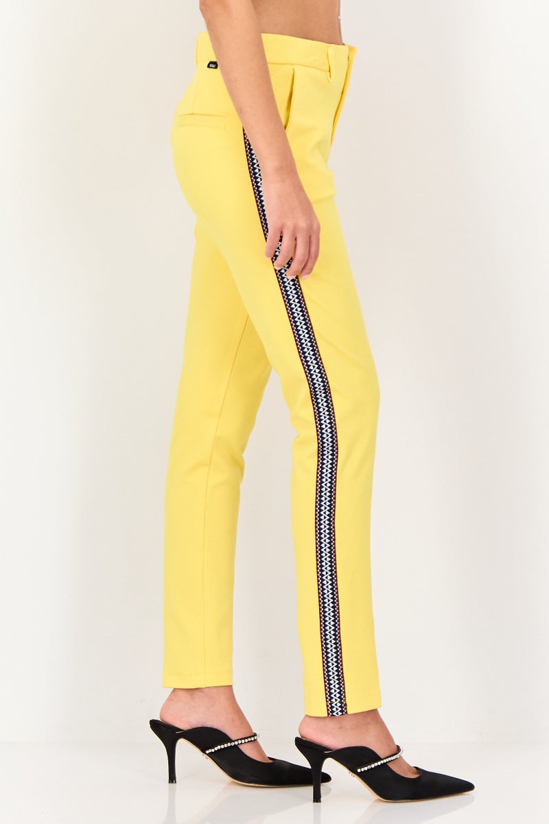 Reiko Women Cigarette Fit Solid Skinny Pants, Yellow - Image 3