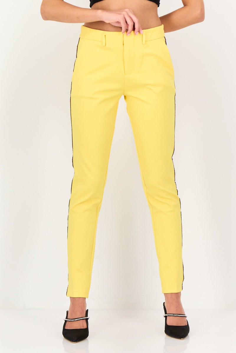 Reiko Women Cigarette Fit Solid Skinny Pants, Yellow - Image 1