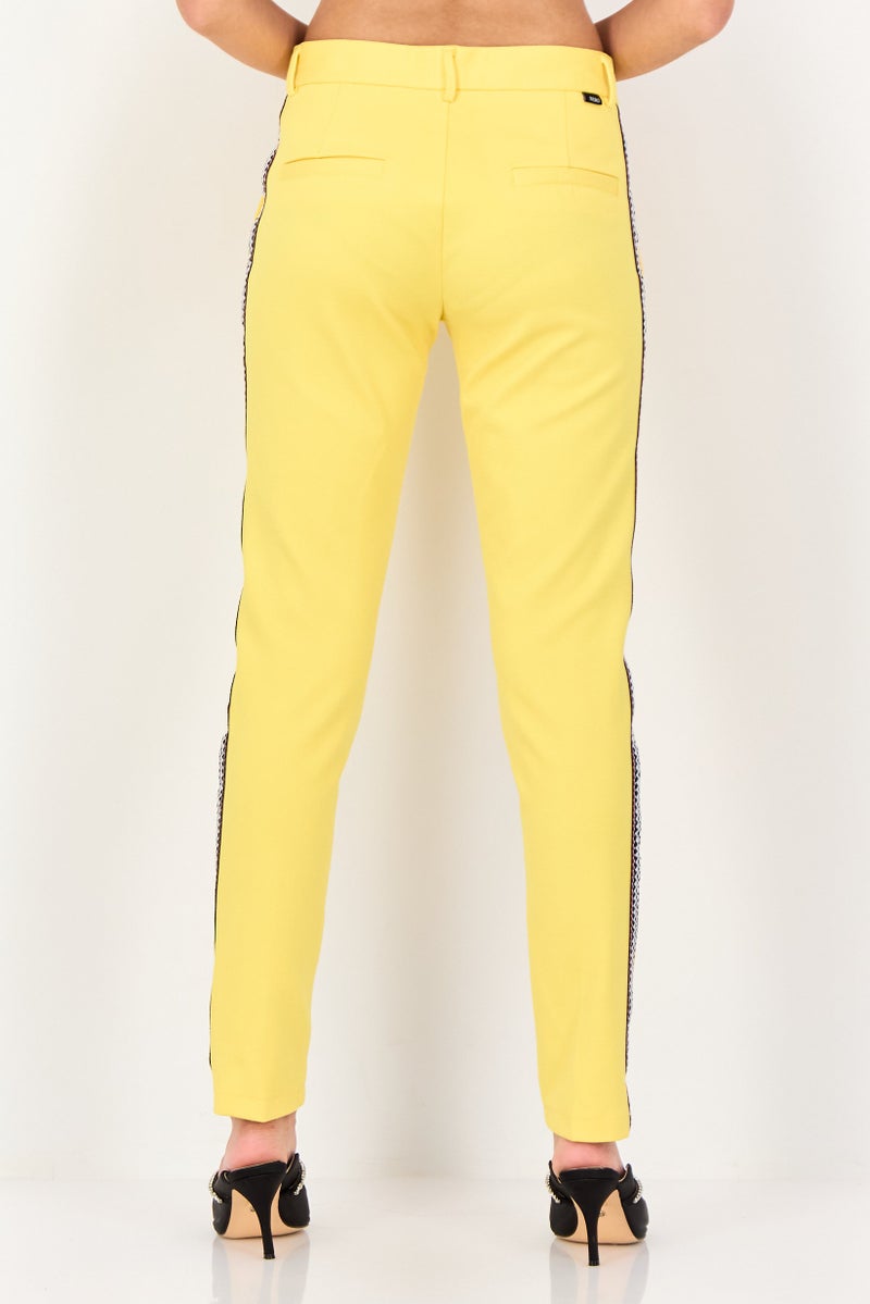 Reiko Women Cigarette Fit Solid Skinny Pants, Yellow - Image 2