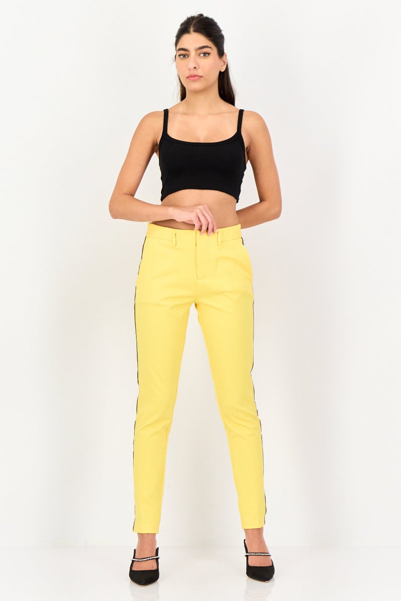 Reiko Women Cigarette Fit Solid Skinny Pants, Yellow - Image 4