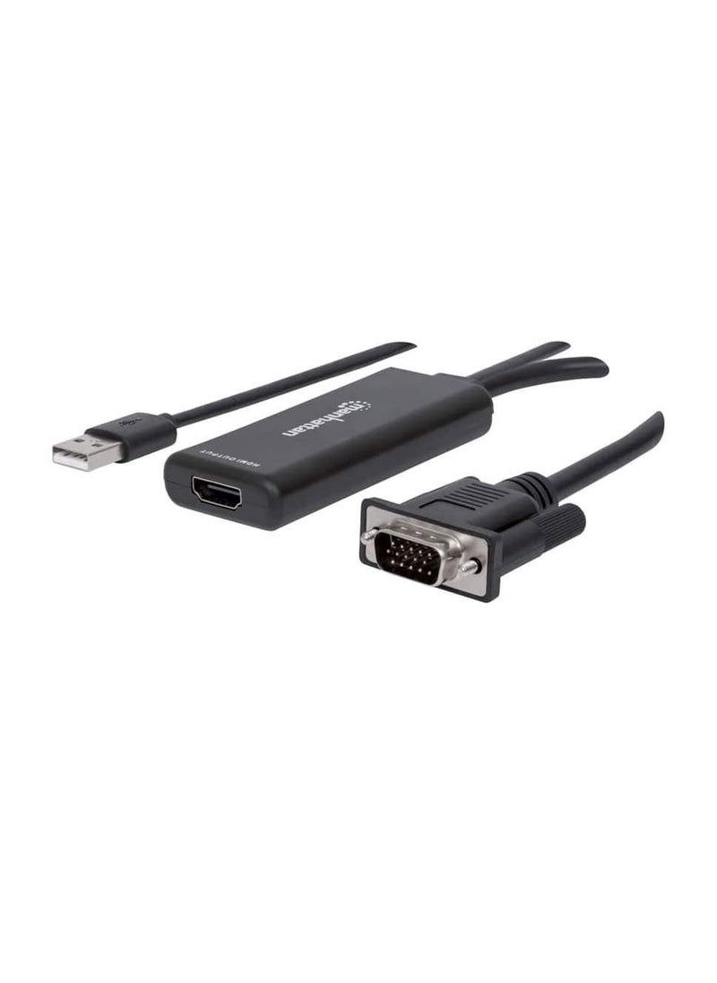 Manhattan Manhattan VGA and USB to HDMI Converter Converts Analog VGA Video and USB Audio to a Digital HDMI Signal - Black  - Image 1