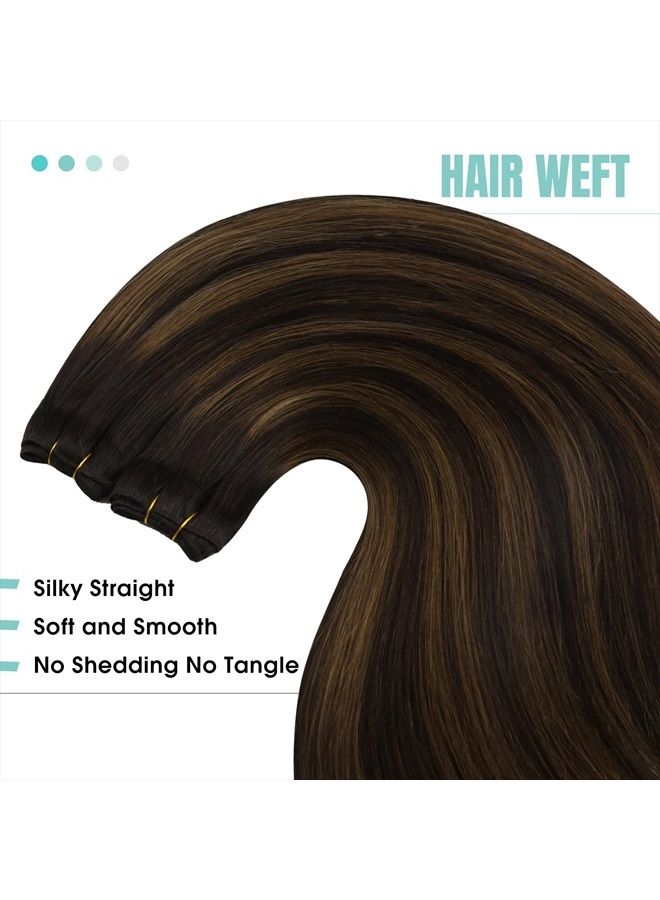 YoungSee Balayage Weft Hair Extensions Human Hair Sew in Hair Extensions Brown 22 Inch Remy Weft Hair Extensions Balayage Darkest Brown with Medium Brown Hair Wefts Human Hair Brown Sew in Extensions - Image 3
