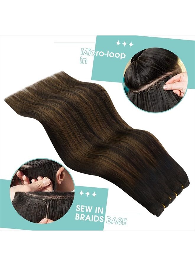 YoungSee Balayage Weft Hair Extensions Human Hair Sew in Hair Extensions Brown 22 Inch Remy Weft Hair Extensions Balayage Darkest Brown with Medium Brown Hair Wefts Human Hair Brown Sew in Extensions - Image 4