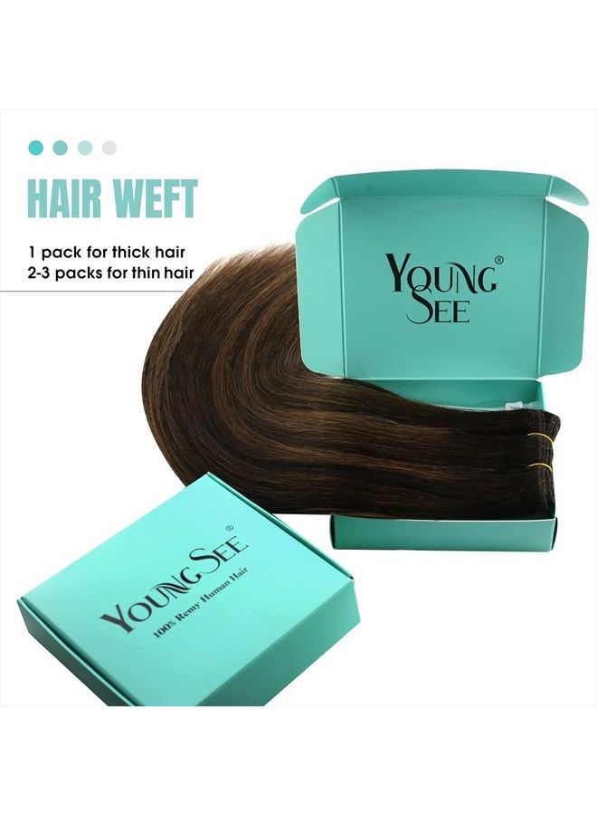 YoungSee Balayage Weft Hair Extensions Human Hair Sew in Hair Extensions Brown 22 Inch Remy Weft Hair Extensions Balayage Darkest Brown with Medium Brown Hair Wefts Human Hair Brown Sew in Extensions - Image 5