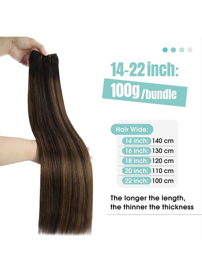 YoungSee Balayage Weft Hair Extensions Human Hair Sew in Hair Extensions Brown 22 Inch Remy Weft Hair Extensions Balayage Darkest Brown with Medium Brown Hair Wefts Human Hair Brown Sew in Extensions - Image 2