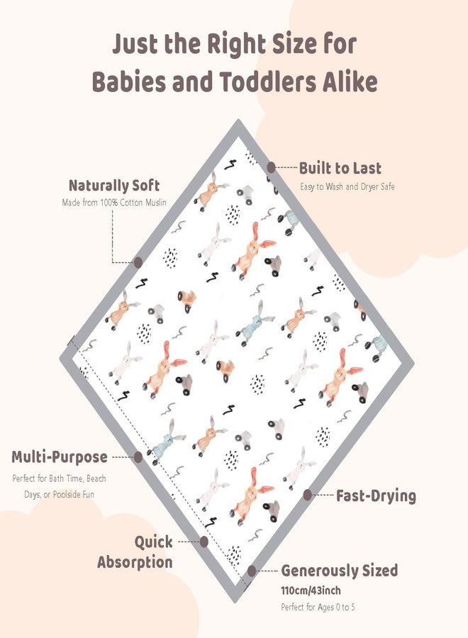 ICKEYOU Muslin Baby Towels Bath Towels 43 x 43 Inch Soft 100% Cotton Cute Animal Print Washcloths Extra Large Baby Bath Towels for Newborns Infants Toddlers Kids (Grey) - Image 2