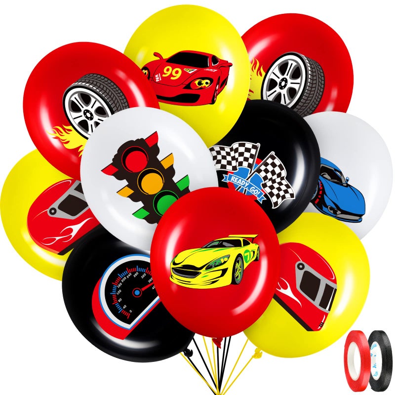 Charniol 40 Pack Race Car Balloons for Birthday Party 12 Inch Racing Car Latex Balloons with Checkered Flag Wheels Cars Birthday Party Decorations for Boys Racing Theme Supplies - Image 3