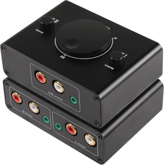 CERRXIANR BiDirectional 2Way 35mm RCA Stereo Audio Switcher 2 Input 1 Output  1 Input 2 Output Audio Splitter Switcher Box OneKey Mute Button for Headphones Speaker Computers Laptops etc - pzsku/ZB5930F1F2D29BB3862F8Z/45/1747233803/34ec77e6-ec58-4f49-9097-4e644bfdead4