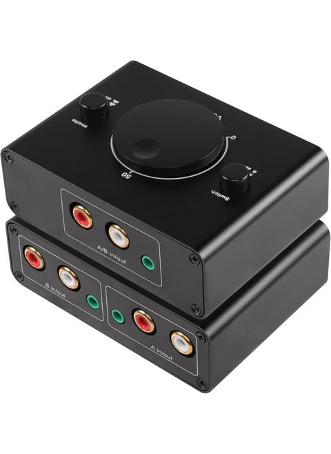 CERRXIANR BiDirectional 2Way 35mm RCA Stereo Audio Switcher 2 Input 1 Output  1 Input 2 Output Audio Splitter Switcher Box OneKey Mute Button for Headphones Speaker Computers Laptops etc