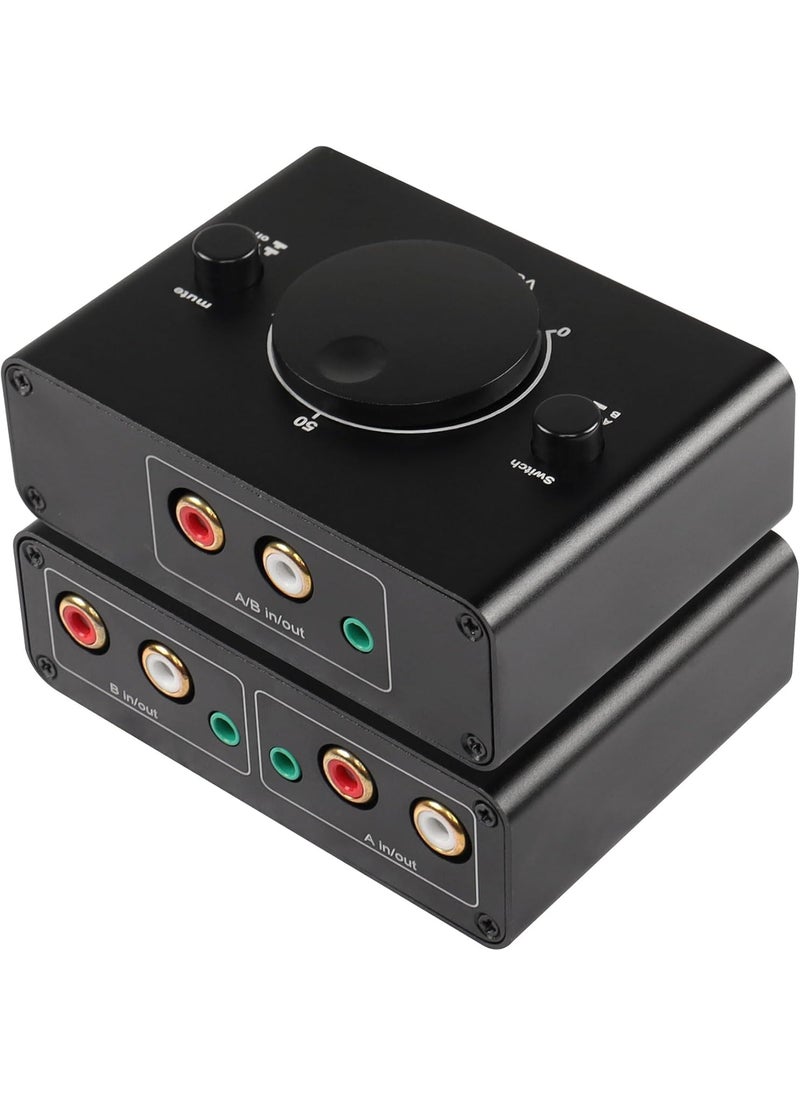 CERRXIAN CERRXIANR BiDirectional 2Way 35mm RCA Stereo Audio Switcher 2 Input 1 Output  1 Input 2 Output Audio Splitter Switcher Box OneKey Mute Button for Headphones Speaker Computers Laptops etc  - Image 1