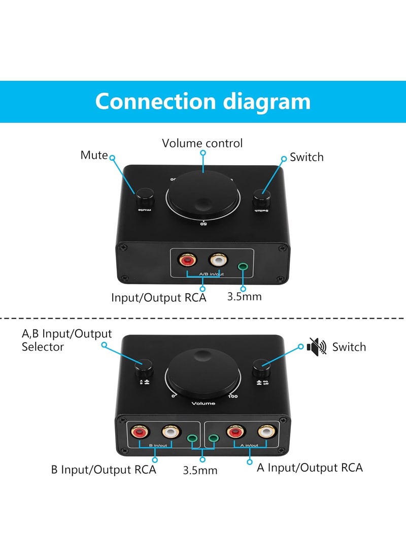CERRXIAN CERRXIANR BiDirectional 2Way 35mm RCA Stereo Audio Switcher 2 Input 1 Output  1 Input 2 Output Audio Splitter Switcher Box OneKey Mute Button for Headphones Speaker Computers Laptops etc  - Image 3