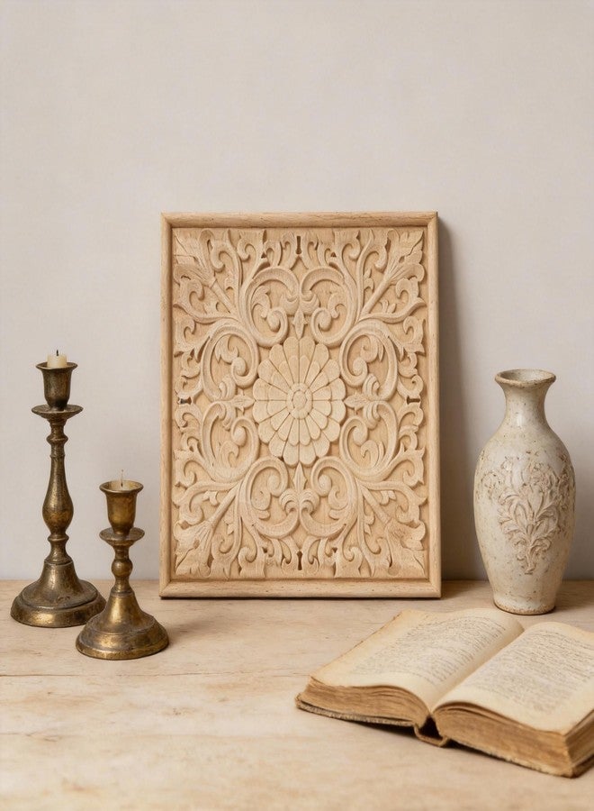NAHARO Modern Hand Carved Wooden Wall Art – Square Wood Sculpture Decor, Boho Rustic Home Decor for Living Room, Bedroom, Entryway - Image 2