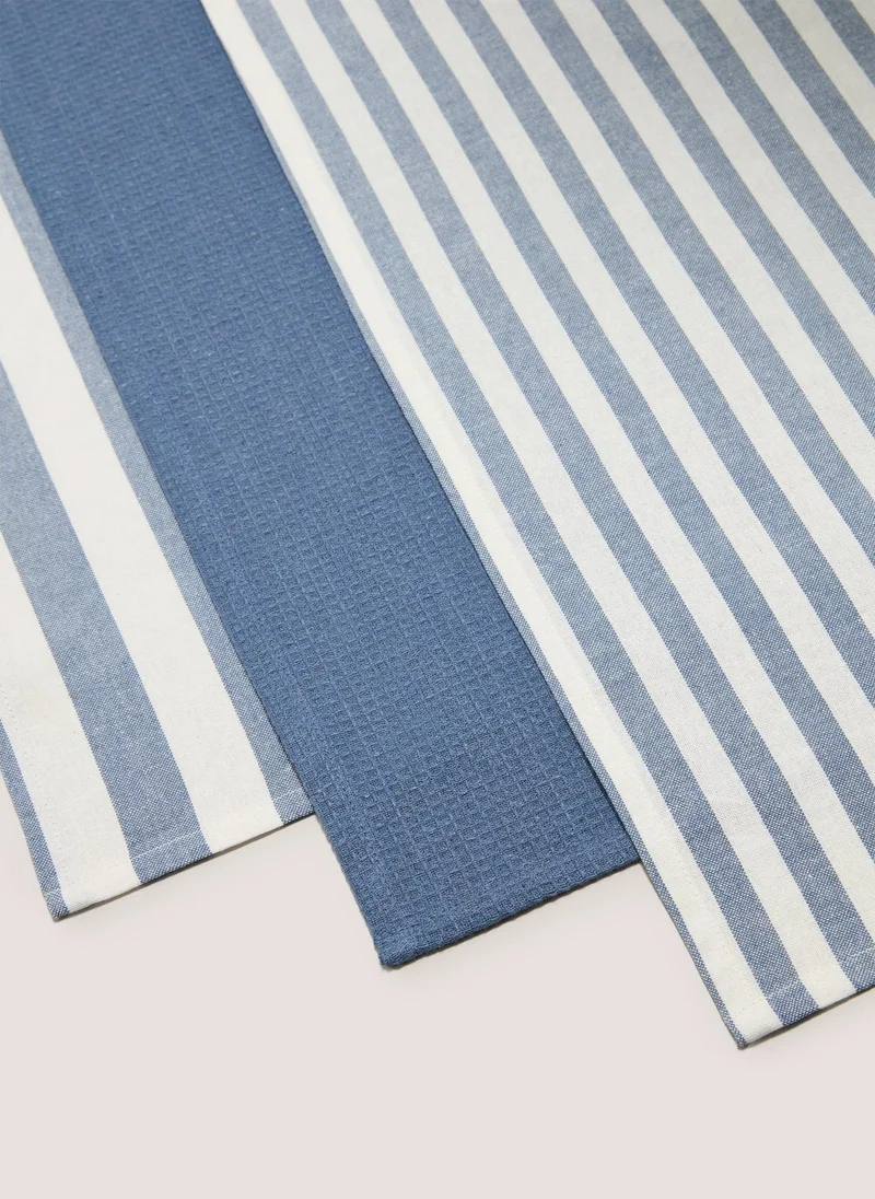 ماتلان 3 Pack Blue Striped Tea Towels