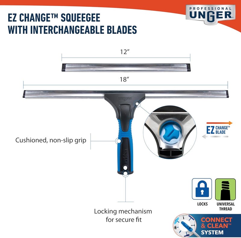 Unger Professional 18” EZ Change Window & Glass Cleaning Squeegee - Cleaning Supplies, Squeegee for Window Cleaning, Streak Free Results, Clean Large and Small Windows, with 12" Channel - Image 4