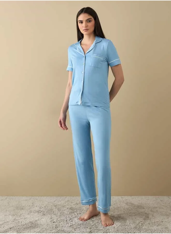 فاف Notch Collar Shirt and Pyjama Set