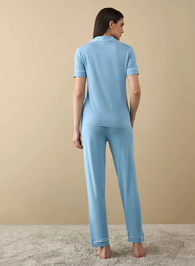 Splash FAV Notch Collar Shirt and Pyjama Set
