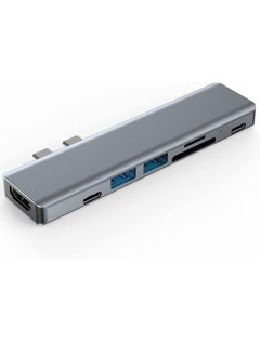 Generic Multifunctional Type-C Expansion Hub 7 Ports in 2 Aluminum Alloy Housing + × Type-C + USB 3.0 + 2.0 + SD TF Card Slots Grey  - Image 1