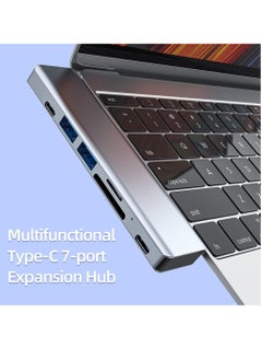 Generic Multifunctional Type-C Expansion Hub 7 Ports in 2 Aluminum Alloy Housing + × Type-C + USB 3.0 + 2.0 + SD TF Card Slots Grey  - Image 2