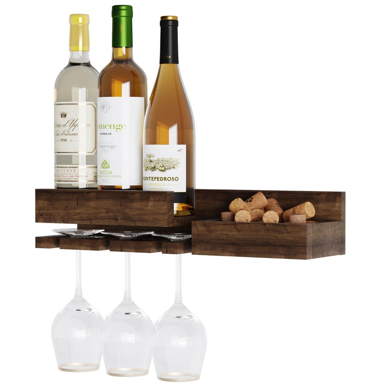 Rustic State Fiano Wall Mounted Wine Rack Stemware Rack Glassware Holder Wine Accesorries Cork Storage Unit Shelf Organizer  Home Kitchen Dining Room Bar Dcor  Chestnut