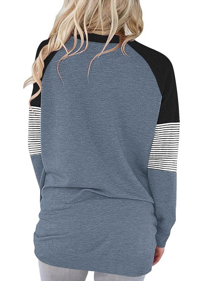 onlypuff Womens Tunic Tops Fall Fashion Tops Long Sleeve Casual Loose Fitting with Pocket, A A-haze Blue, L - Image 4