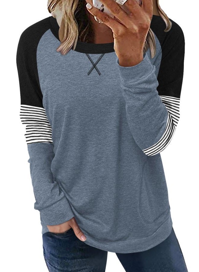 onlypuff Womens Tunic Tops Fall Fashion Tops Long Sleeve Casual Loose Fitting with Pocket, A A-haze Blue, L - Image 1