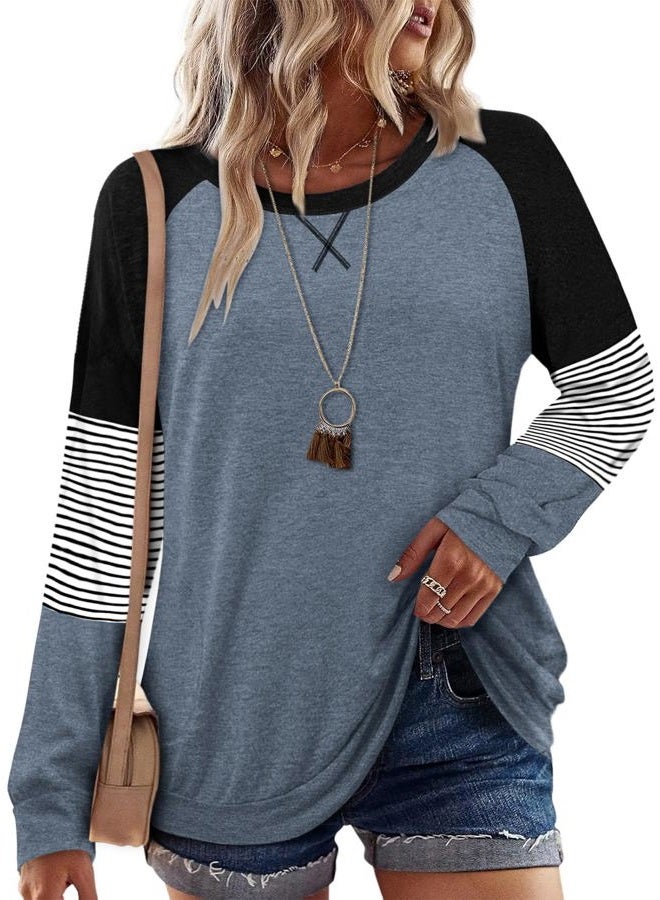 onlypuff Womens Tunic Tops Fall Fashion Tops Long Sleeve Casual Loose Fitting with Pocket, A A-haze Blue, L - Image 2